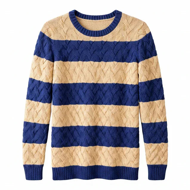 Lands’ End Striped Cable-Knit Sweater - Gomix Brands Outlet